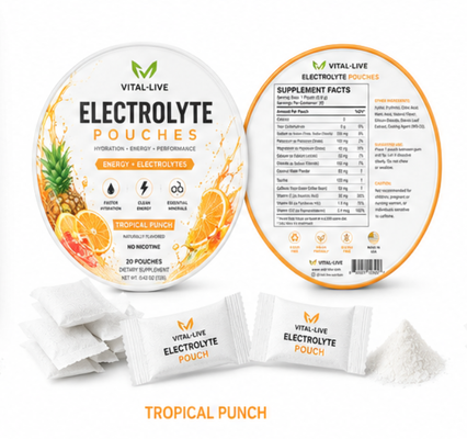 Buon prezzo Custodia in polvere elettrolitica al gusto di punch tropicale con magnesio, potassio, vitamina B6, B12 C in linea